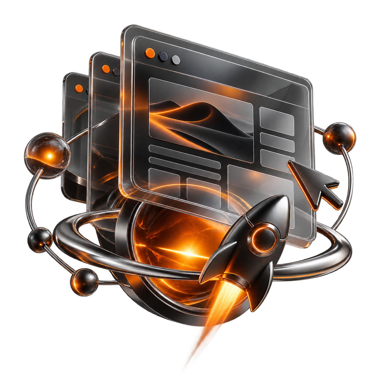 A polished 3D website launch sculpture